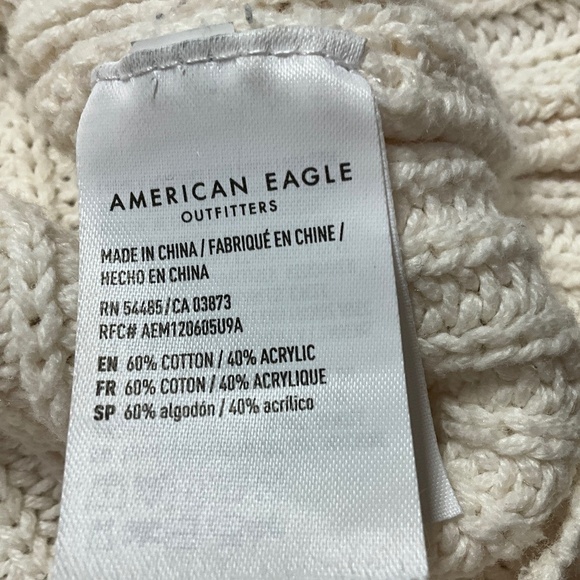 AMERICAN EAGLE Cotton Blend Cream Cropped Rib Knit Pointelle Sleeves Sweater M - Picture 7 of 8